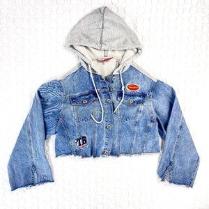 A02 Denim x Toby Black Cropped Hoodie Jean Jacket Women's Size Small